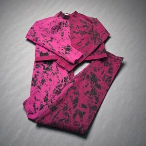 Fabletics Activewear Set Pink Black Tie Dye Long Sleeve Top Sz L Leggings Sz M